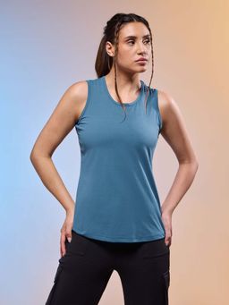 Technosport - Women Blue Solid Slim Fit Round Neck Tank Top with Cotflex