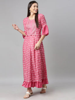 NEERU'S - Pink Cotton Round Neck Dress