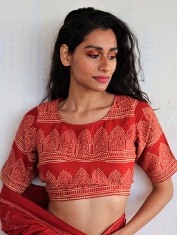 Chidiyaa - Butterfly Girls Red Block Printed Cotton Crop Top Blouse