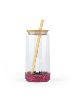 IMECO - Eco Cryst Glass Sipper Bottle with Lid & Straw (500 Ml, Purple)