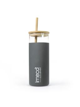 IMECO - Eco-Sipper Glass Sipper with Bamboo Straw and Lid (450 Ml, Grey)