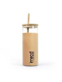 IMECO - Eco-Sipper Glass Sipper with Bamboo Straw and Lid (450 Ml, Brown)