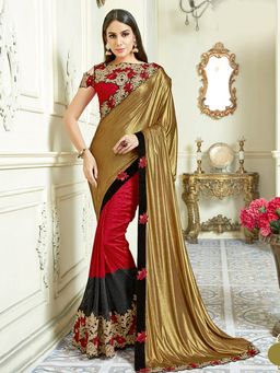 Odette - Red Lycra Silk Fancy Net Designer Saree with Unstitched Blouse