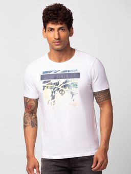 Spykar - White Round Neck Half Sleeves Blended T-Shirt For Men