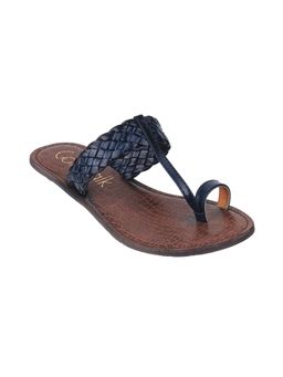 Catwalk - T-Strap Textured One Toe Flats Blue