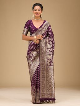 Koskii - Wine Woven Art Silk Saree with Unstitched Blouse