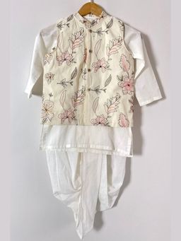 Mini Maana - Mihir Cotton Floral Embroidered Kurta with Dhoti and Waist Coat