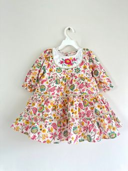Mini Maana - Nysa White Cotton Floral Printed Tiered Maxi Dress