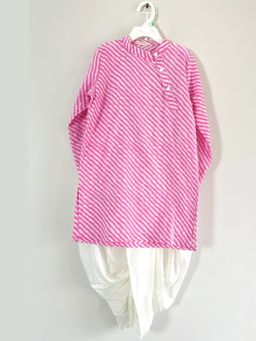 Mini Maana - Pallav Pink Cotton Leheriya Printed Kurta with Dhoti