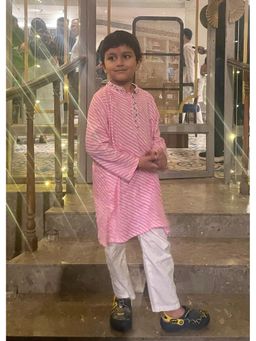 Mini Maana - Riyan Pink Cotton Leheriya Embroidered Kurta with Pant