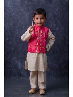 Mini Maana - Abeer Multi-Color Kosa Silk Embroidered Kurta with Pyjama and Waist Coat