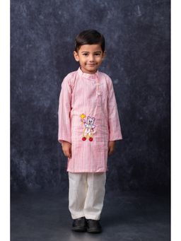 Mini Maana - Veer Pink Striped Applique Hand Embroidered Kurta with Pant