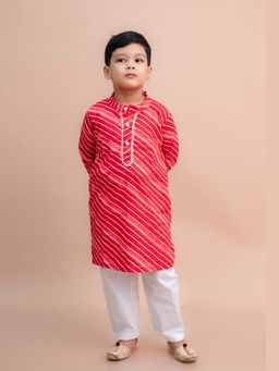 Mini Maana - Saarang Red Cotton Leheriya Embroidered Kurta with Pyjama