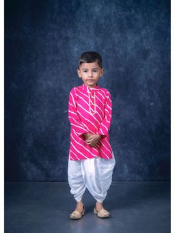 Mini Maana - Yuven Pink Cotton Leheriya Embroidered Kurta with Dhoti