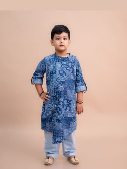 Mini Maana - Yash Blue Cotton Asymmetrical Paisley Printed Kurta with Pant