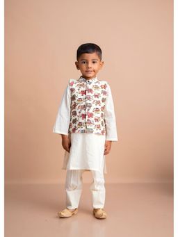 Mini Maana - Armaan White Cotton Hand Embroidered Bandi and Kurta with Pyjama