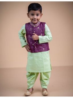 Mini Maana - Advik Multi-Color Cotton Embroidered Kurta with Salwar and Waist Coat