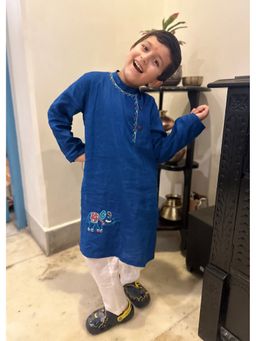 Mini Maana - Neil Blue Linen Hand Embroidered Kurta with Pant