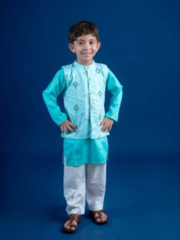 Mini Maana - Ishvik Cotton Embroidered Kurta with Pyjama and Waist Coat