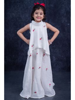 Mini Maana - Keya White Jute Linen Embroidered Top with Sharara