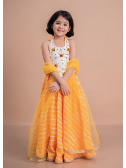 Mini Maana - Siya Multi-Color Cotton Leheriya Printed Skirt with Blouse & Dupatta