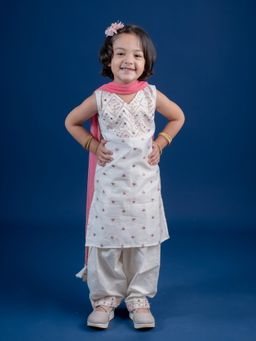 Mini Maana - Siddhi Cream Chanderi Embroidered Kurta with Salwar and Dupatta
