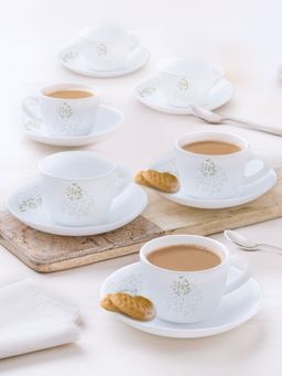 Larah by Borosil - 12Pc 140Ml Ingot Opalware Tea Cup and Saucer Set