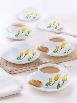 Larah by Borosil - 12Pc 140Ml Lyana Opalware Tea Cup And Saucer Set
