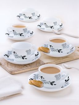 Larah by Borosil - 12Pc 140Ml Millenia Opalware Tea Cup And Saucer Set