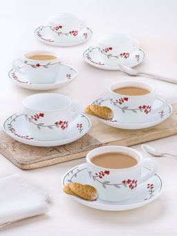 Larah by Borosil - 12Pc 140Ml Verona Opalware Tea Cup And Saucer Set