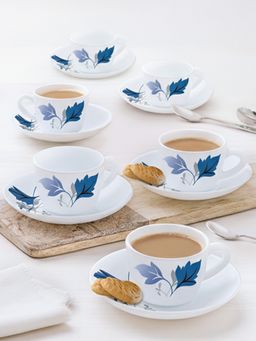 Larah by Borosil - 12Pc 90Ml Ageria Opalware Tea Cup And Saucer Set