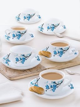 Larah by Borosil - 12Pc 90Ml Mimosa Opalware Tea Cup And Saucer Set