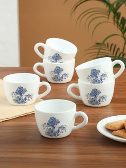 Larah by Borosil - 6Pc 140Ml Blue Cascade Opalware Tea-Coffee Cup Set
