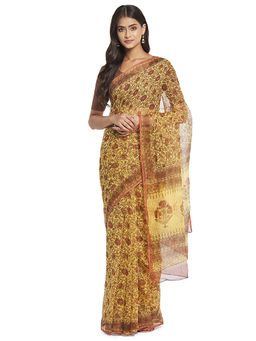 Fabindia - Multicolor Hand Block Print Cotton Silk Saree