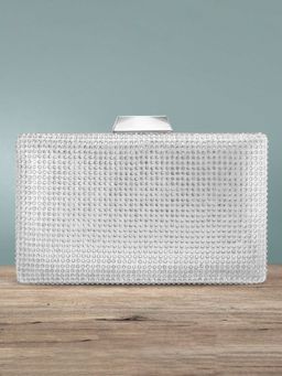 Peora - Silver Toned Embellished Box Clutch -C76S