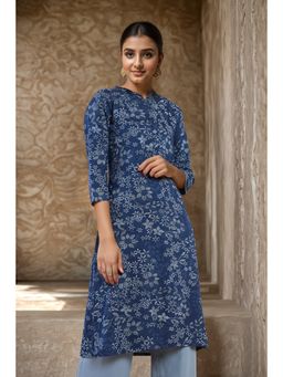 Soch - Women Navy Blue Rayon Printed Kurta