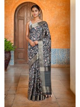 Soch - Women Grey Cotton Floral Saree with Unstitched Blouse