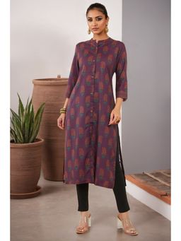 Soch - Wine Rayon Printed Kurta