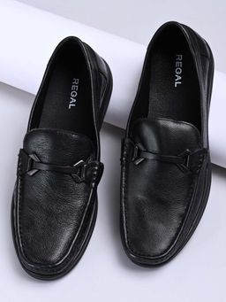 REGAL - Black Men Leather Buckled Slip Ons Loafers