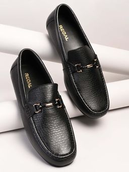 REGAL - Black Mens Textured Leather Buckled Loafers