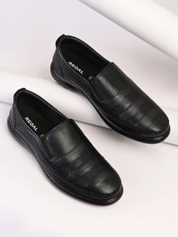 REGAL - Black Mens Patterned Leather Casual Loafers Slip Ons