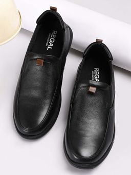 REGAL - Black Men Leather Comfort Slip Ons Loafers