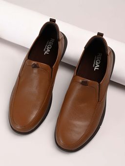 REGAL - Tan Men Leather Comfort Slip Ons Loafers