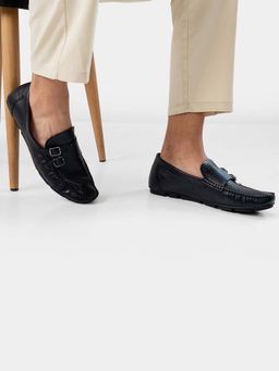 REGAL - Black Mens Stylish Textured Leather Double Monks Loafers