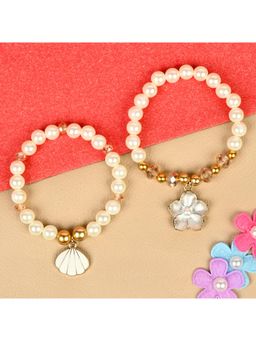 Asthetika Kids - Off White Floral Charms Beaded Bracelets (Pack of 2)