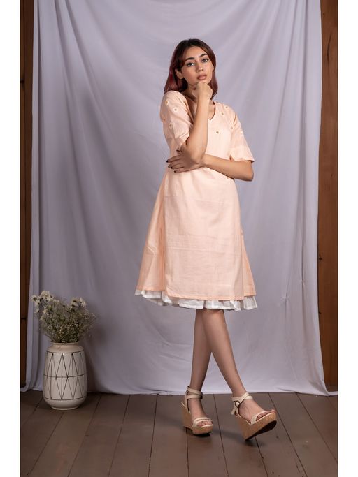Buy Silai Studio Pink Daisies Layered Knee Length Dress Online
