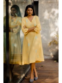 Silai Studio - Lemon Cactus Applique Midi Dress