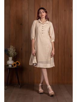 Silai Studio - Beige Crinkled Midi Dress With Inner (Set of 2)