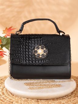 ZEVORA - Women Black Pu Handbag with Detachable Chain