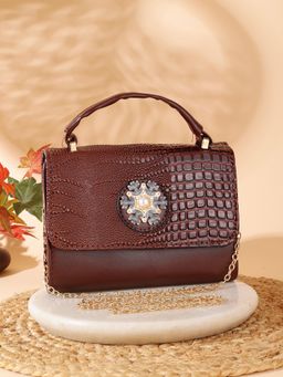 ZEVORA - Women Brown Pu Handbag with Detachable Chain